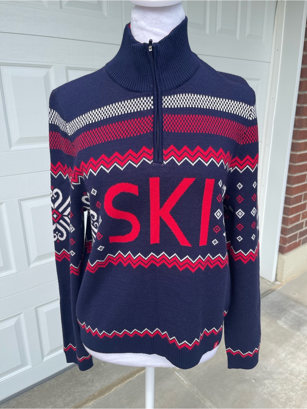 Krimson Klover Women’s Navy Red Nordic Heidi Zip Neck Ski Sweater Small